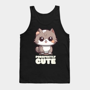 Purrfectly Cute" T-Shirt - Adorable Cartoon Kitten Design Tank Top